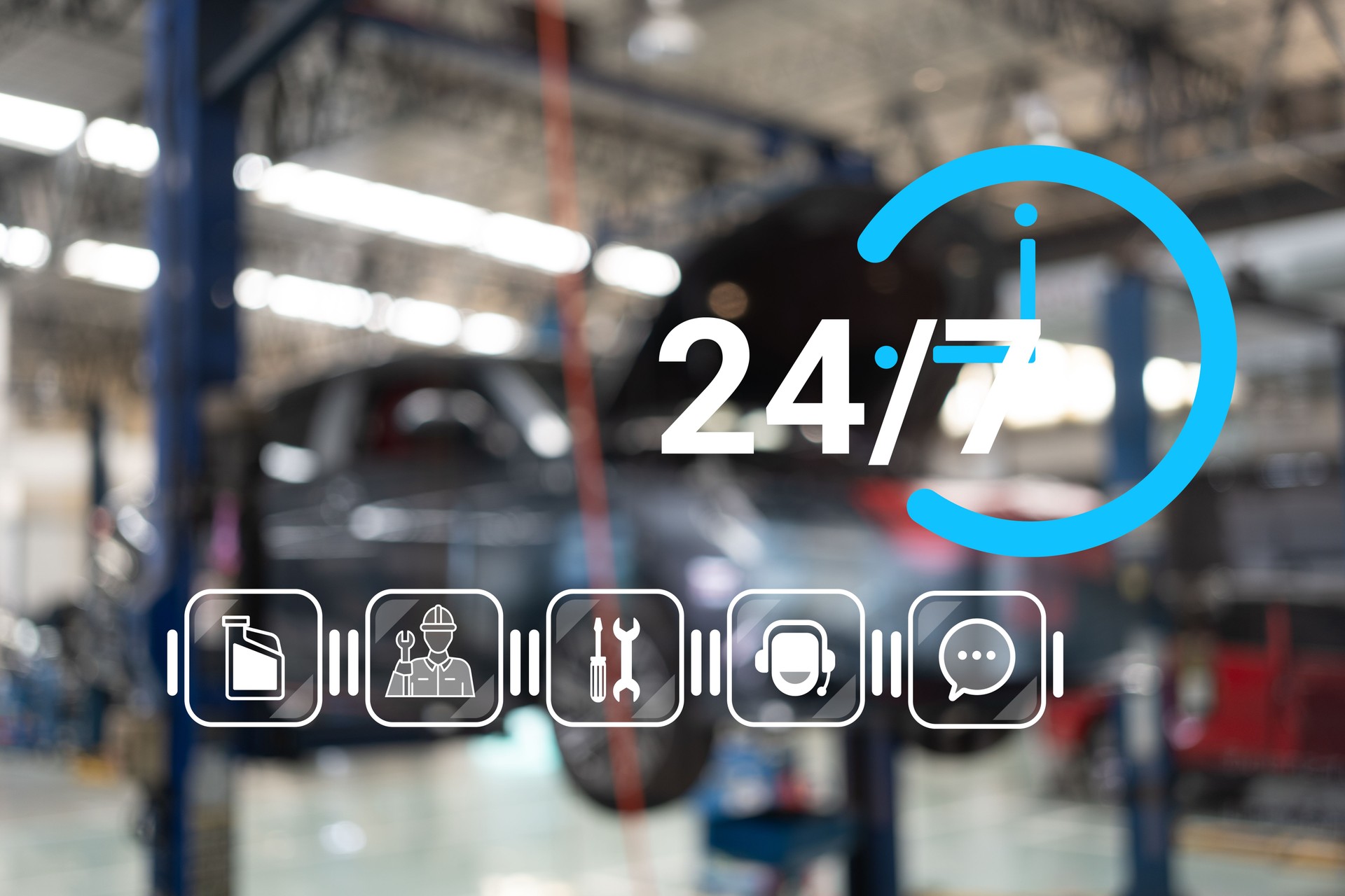 Conceito de garantia de atendimento ao cliente. Serviço de carro, manutenção e serviço de reparação serviço ininterrupto 24 horas.